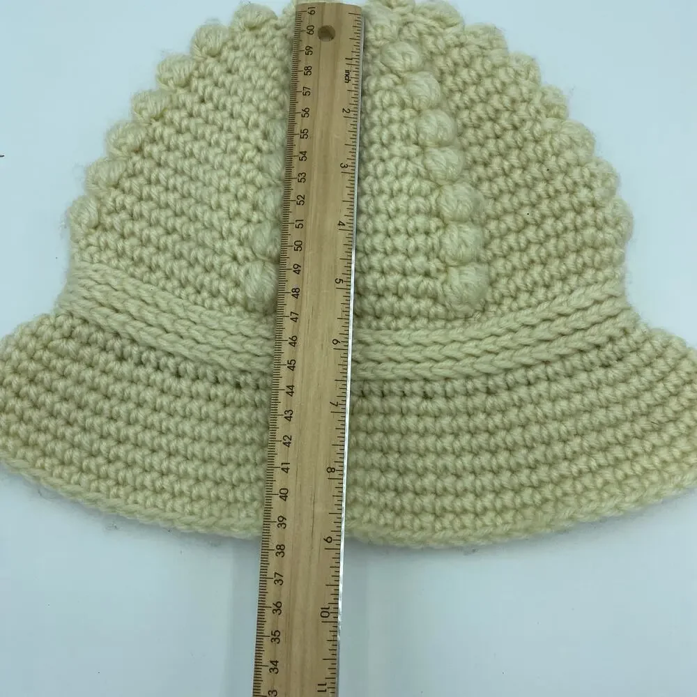 Vintage K-Mart Made In Japan Hat‎ Crochet Knit Cream Acrylic